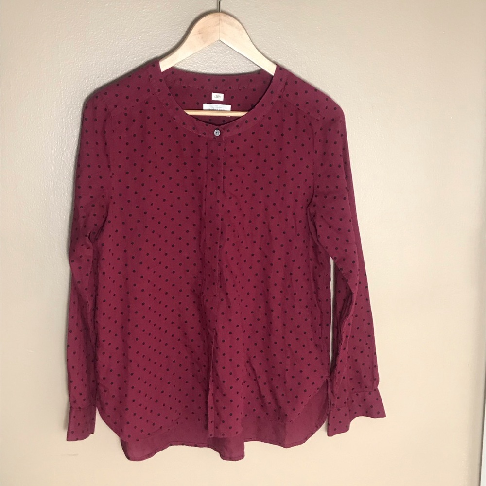 Loft Red And Black Polka Dot Button Up Size Small